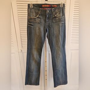 Y2K Mudd Bootcut Jeans Sz 7 Low Rise Embroidered Flap Pockets Vintage